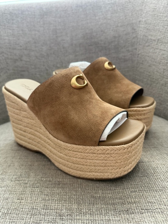 Coach Shoes - Coach size 7 Brown Suede Espadrille Platform Wedge Slides
